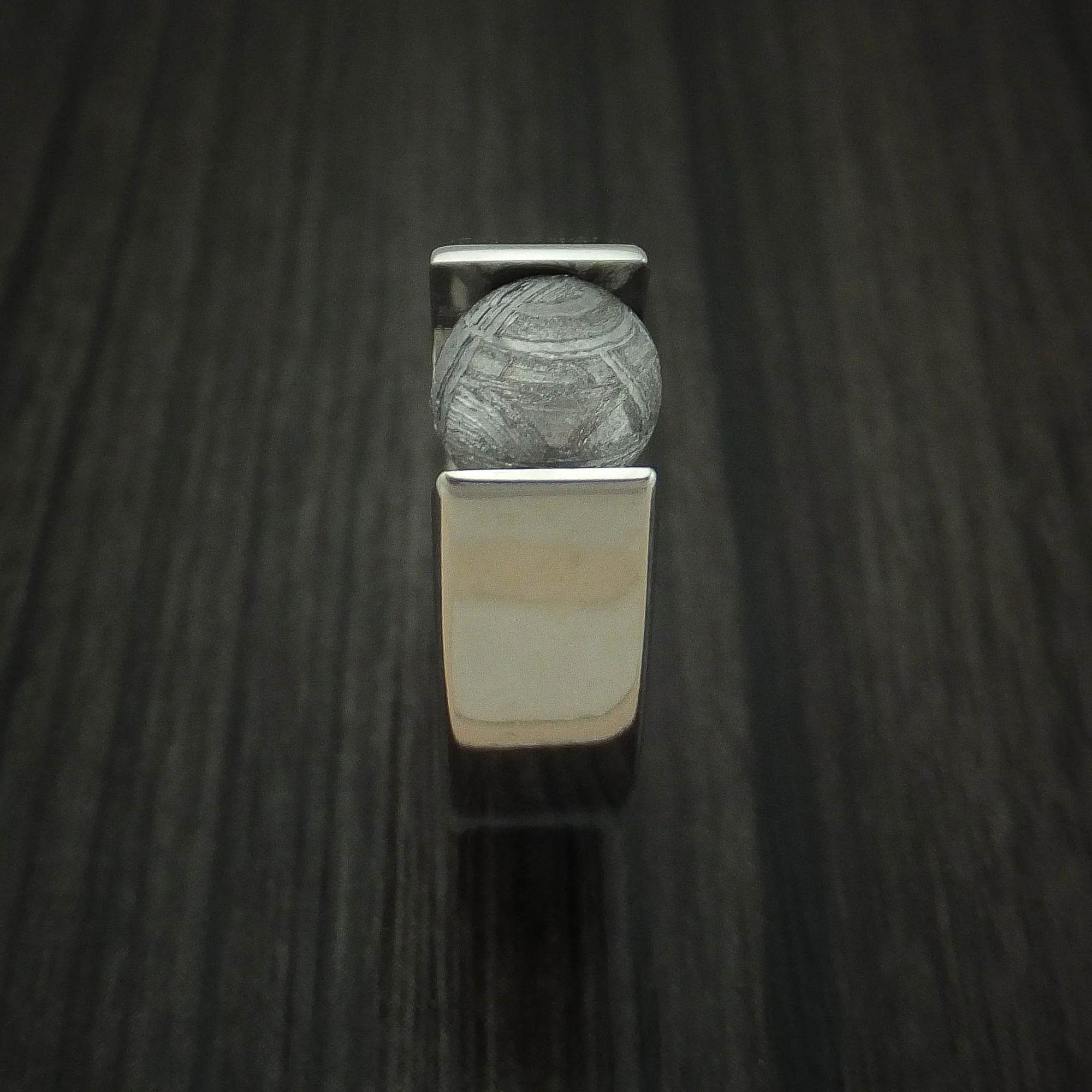 Titanium Tension Set Meteorite Sphere Custom Made Men's Band - Image 4