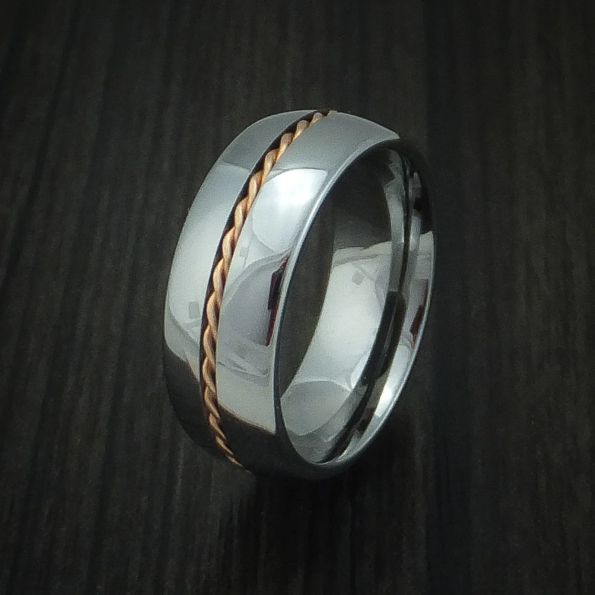 Tungsten Band with Rose Gold Inlay Men's Ring - Image 4