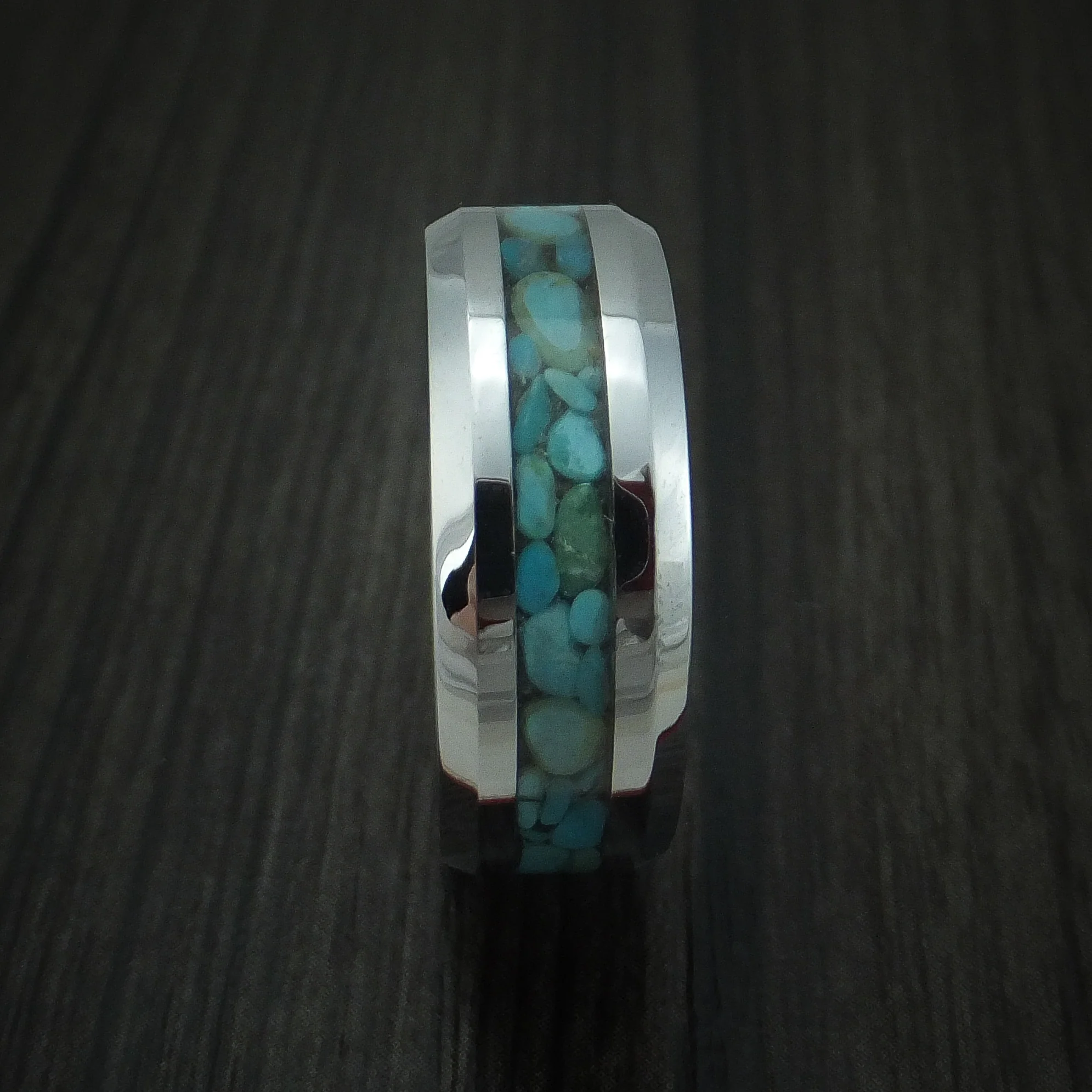Tungsten Band with Turquoise Inlay Men's Ring - Image 3