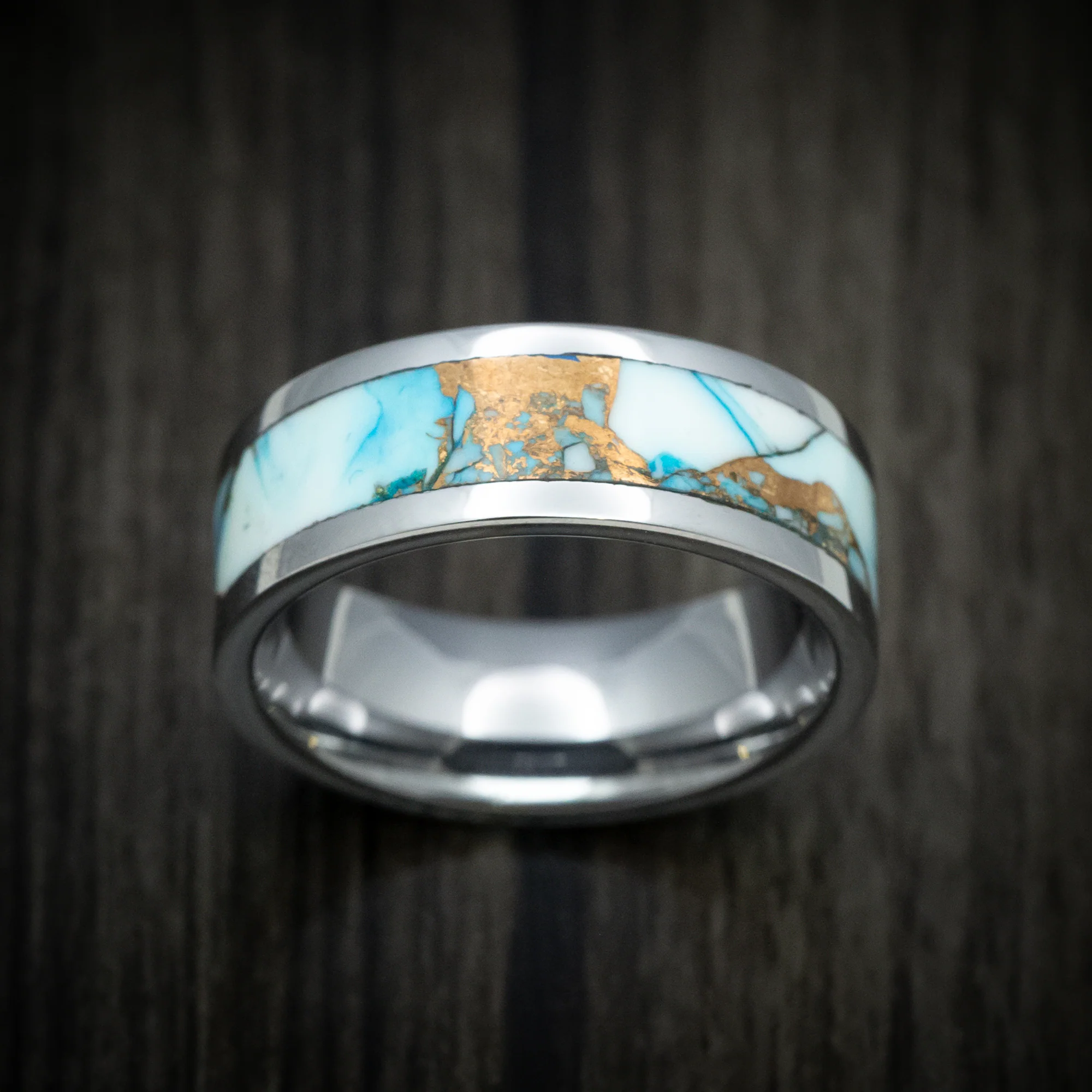 Tungsten Men's Ring with Blue and White Dolamite Stone and Bronze Inlay - Image 2