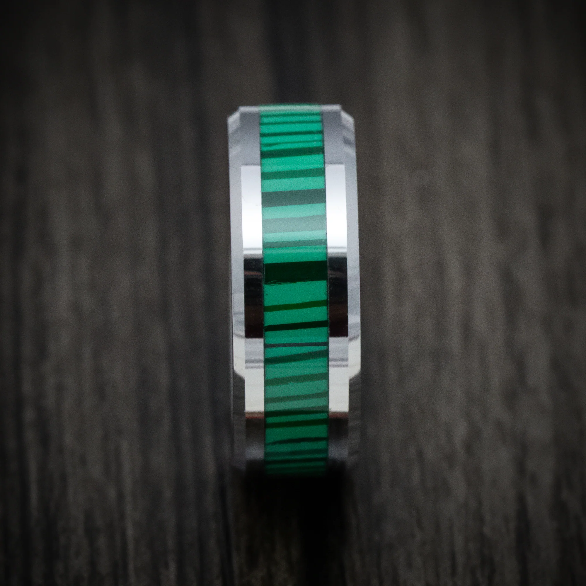 Tungsten Men's Ring with Green Bamboo Inlay - Image 3