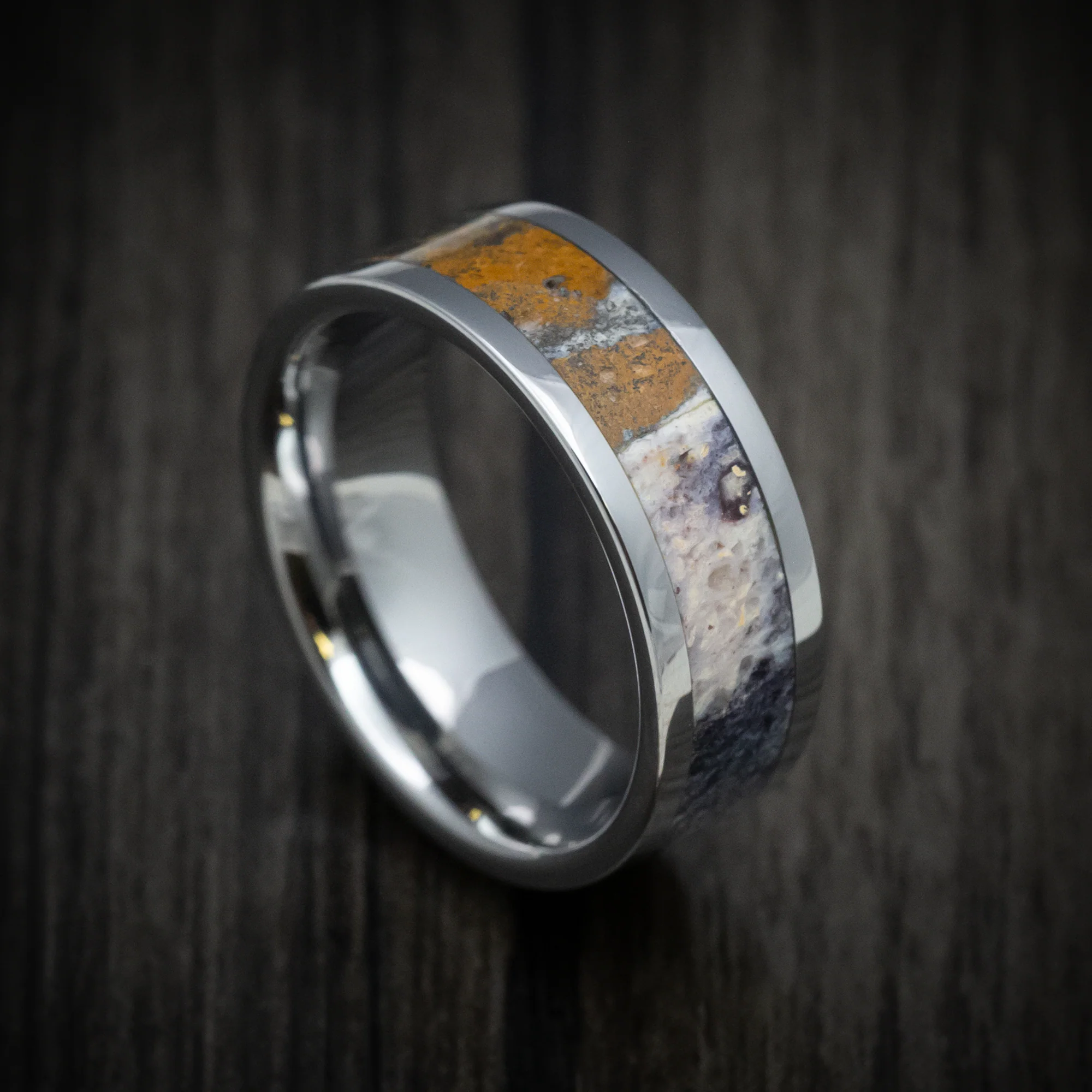 Tungsten Men's Ring with Indian Blanket Jasper Stone Inlay