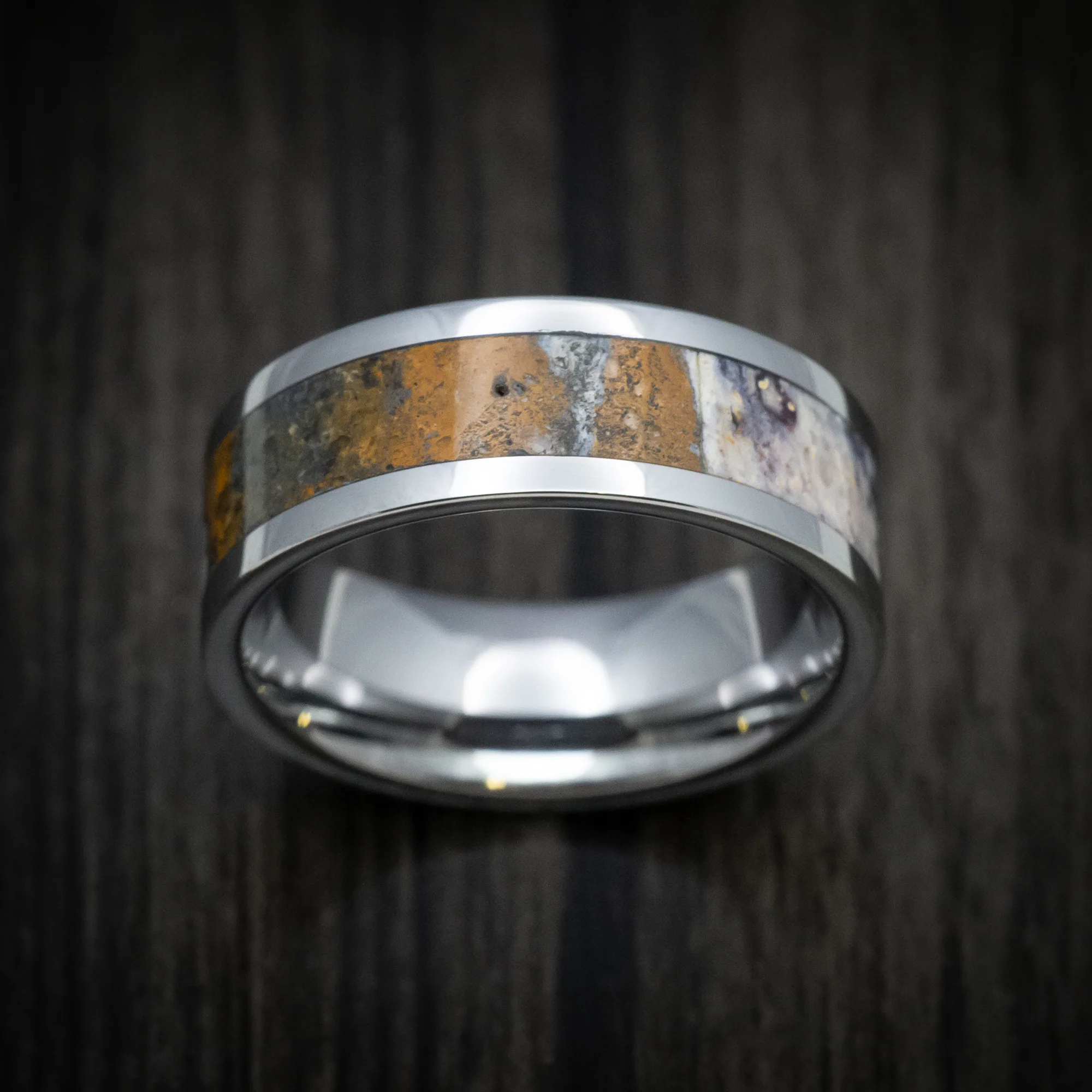Tungsten Men's Ring with Indian Blanket Jasper Stone Inlay - Image 2