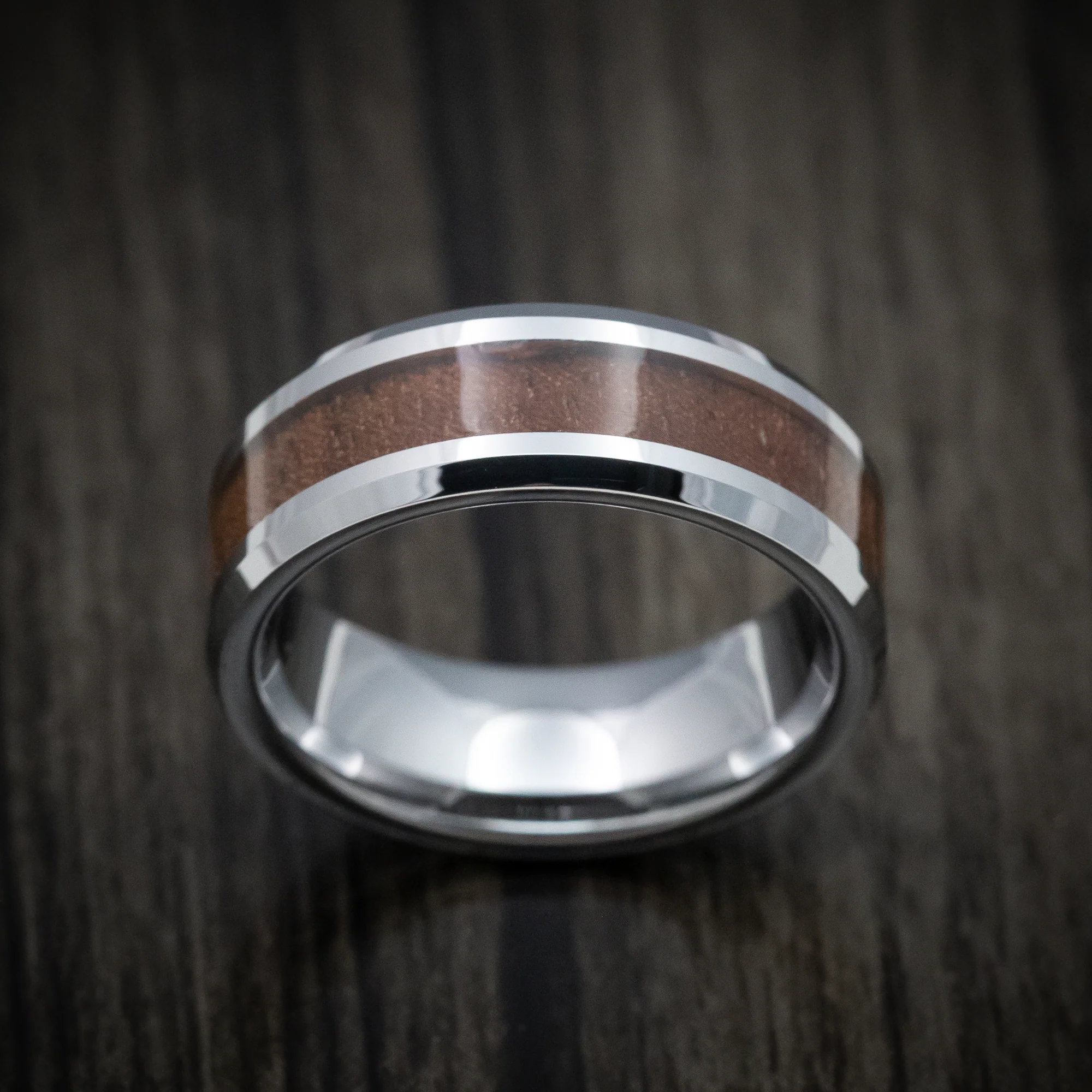 Tungsten Men's Ring with Mahogany Wood Inlay Band - Image 2