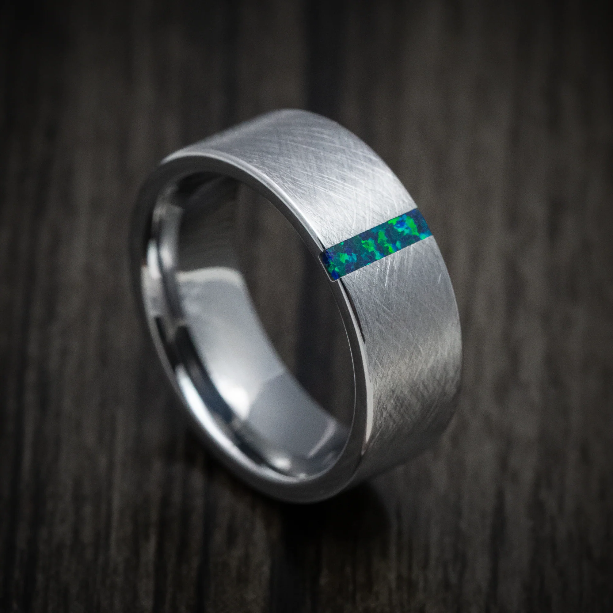 Tungsten Men's Ring with Opal Vertical Inlay Band