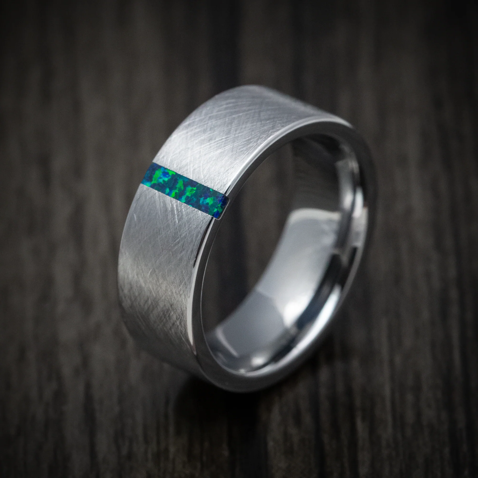 Tungsten Men's Ring with Opal Vertical Inlay Band - Image 4