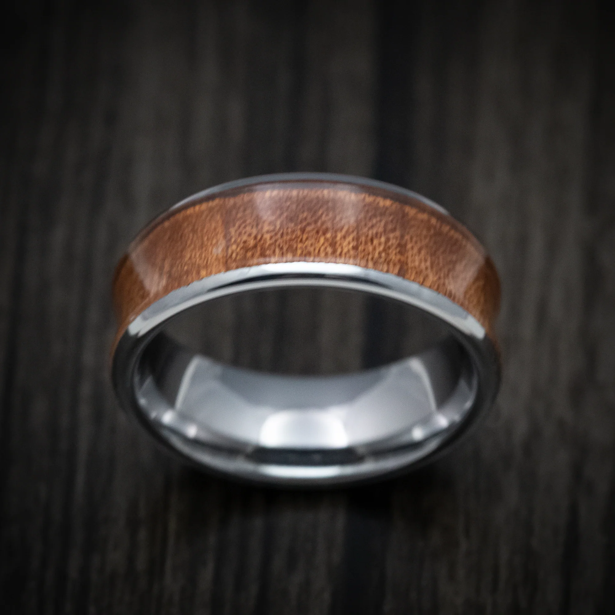 Tungsten Men's Ring with Rosewood Wood Inlay - Image 2