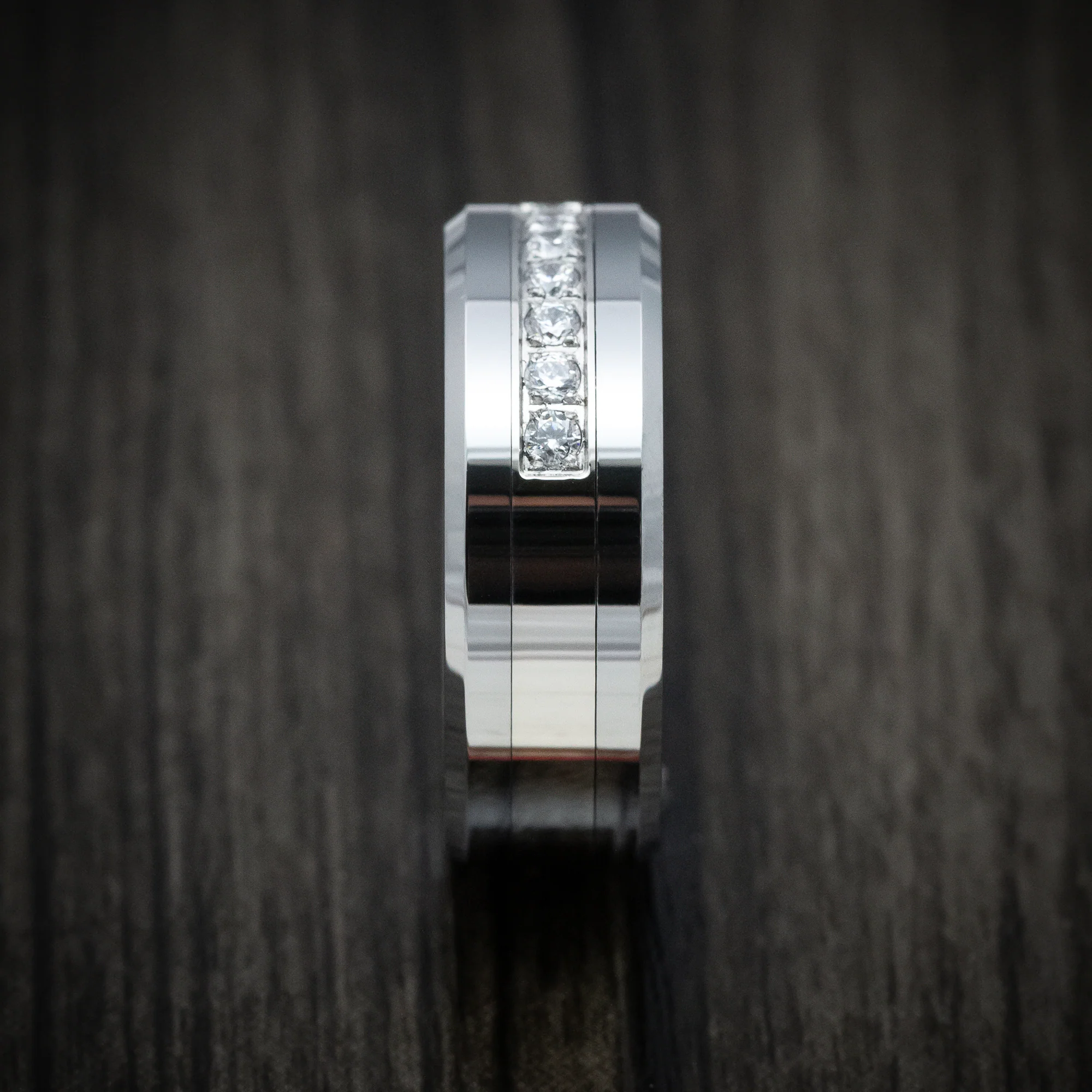 Tungsten Men's Ring with Round White Stone Inlay - Image 3