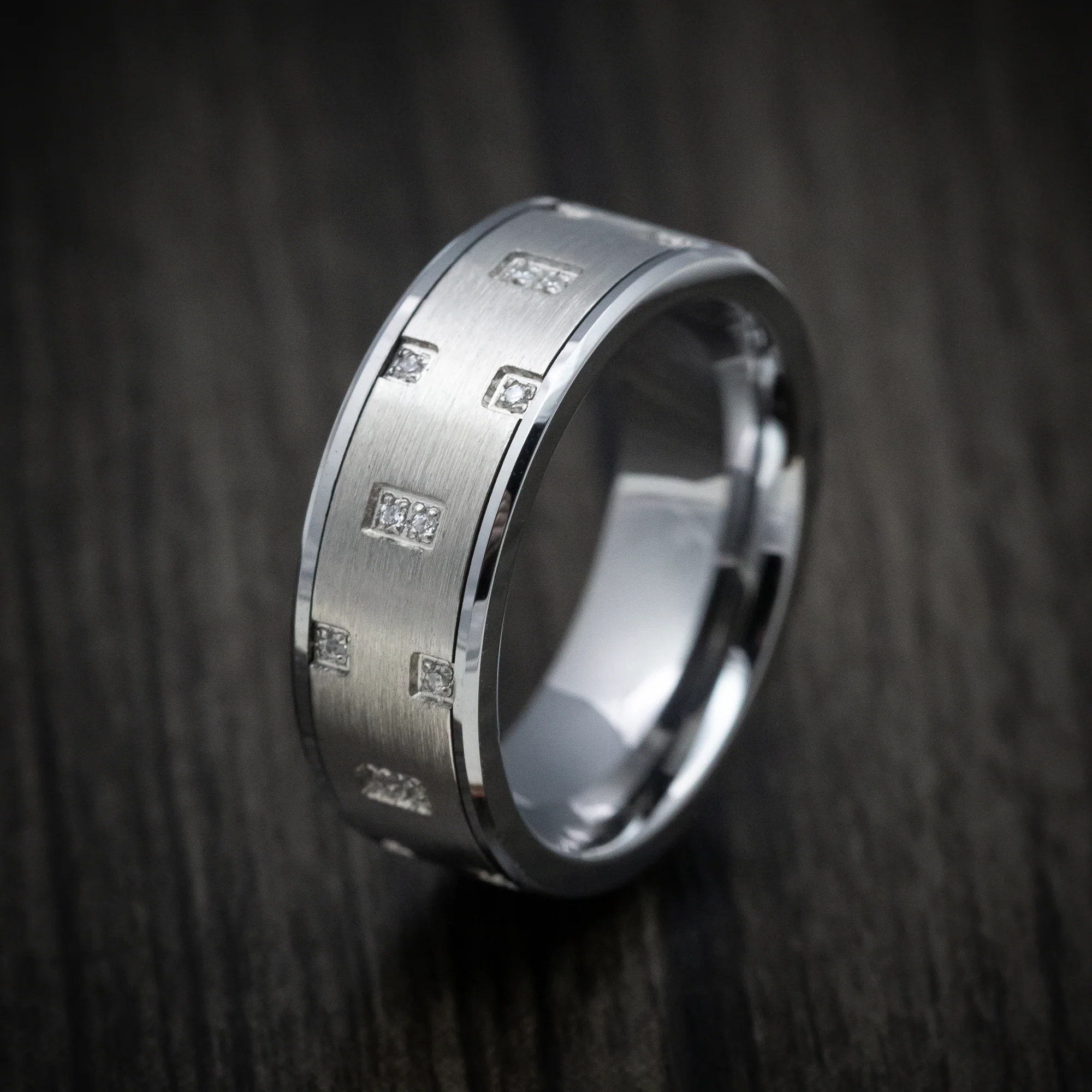 Tungsten Men's Ring with White Stones - Image 3