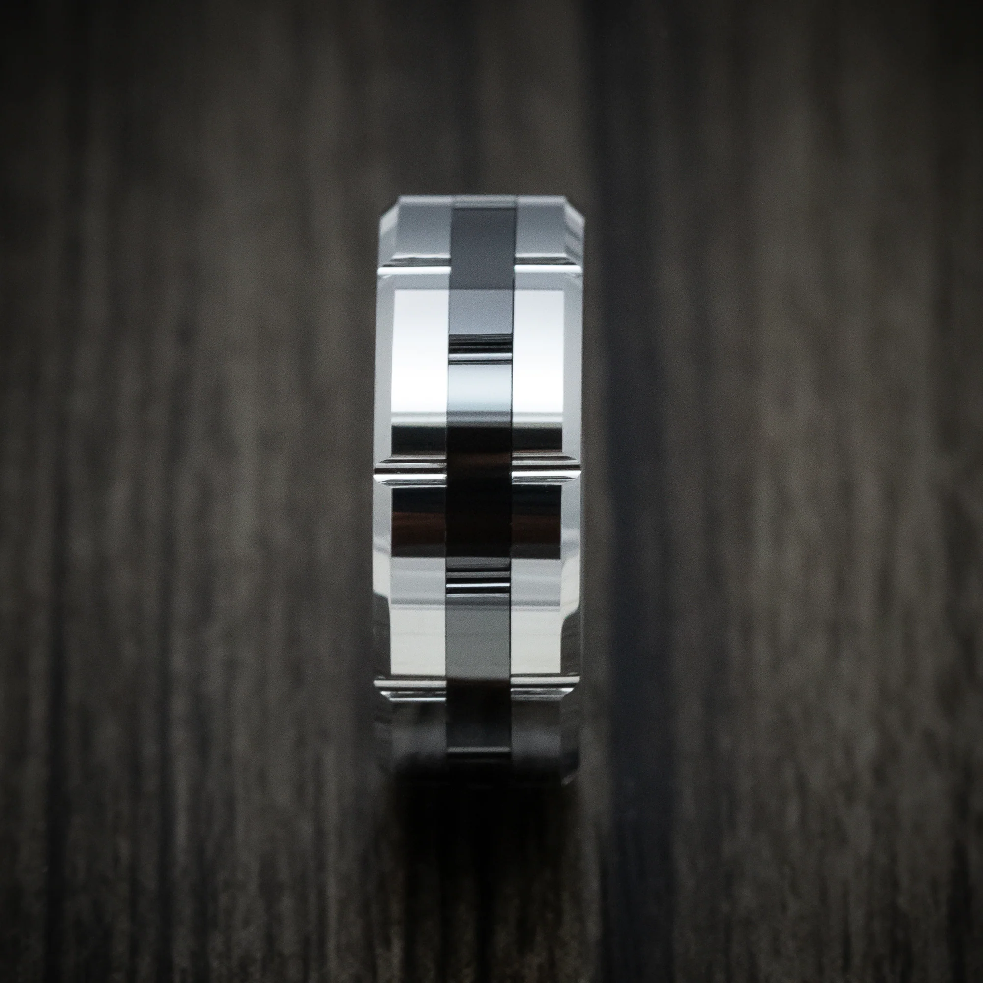 Tungsten Two-Tone Grooved Men's Ring or Wedding Band - Image 3