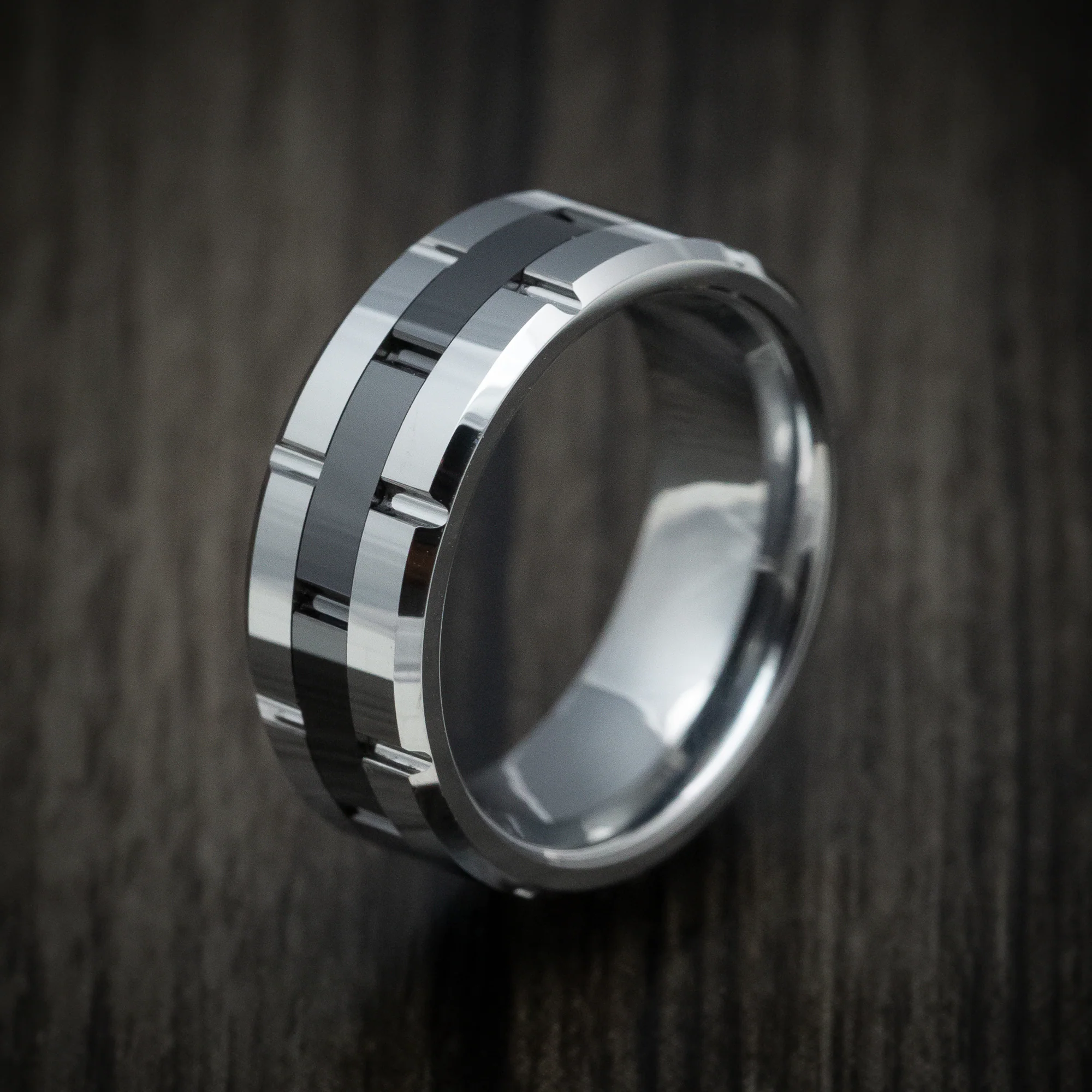 Tungsten Two-Tone Grooved Men's Ring or Wedding Band - Image 4