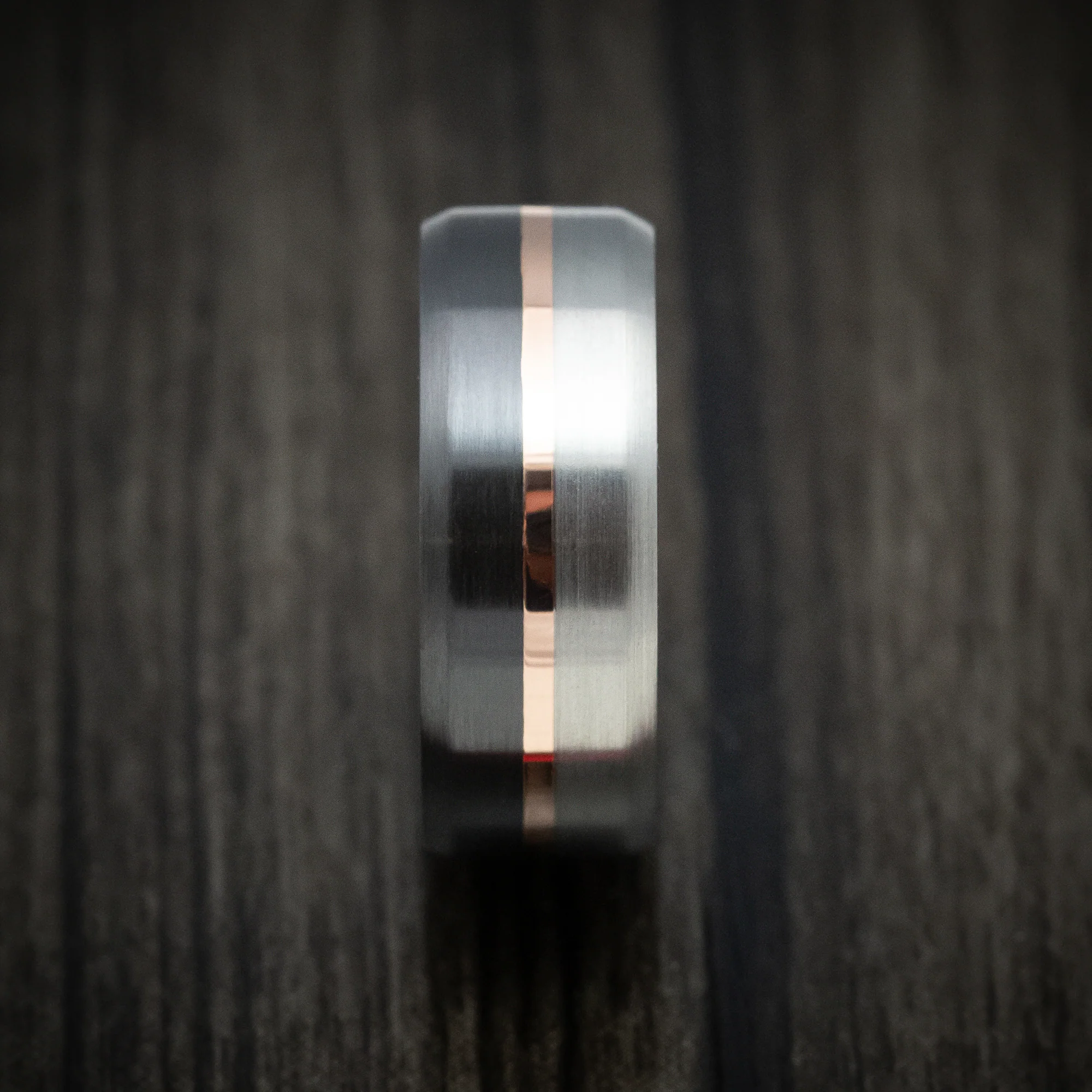 Two-Tone Black and Silver Zirconium with 14k Gold Inlay Custom Men's Ring - Image 3