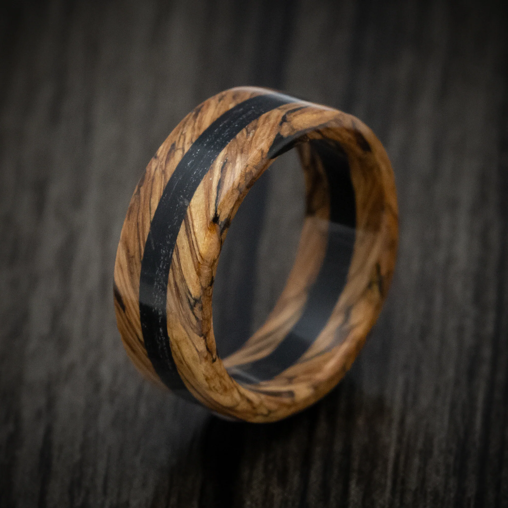 Whiskey Barrel Wood and Ebony Wood Marbled Wood Men's Ring Custom Made Band - Image 4