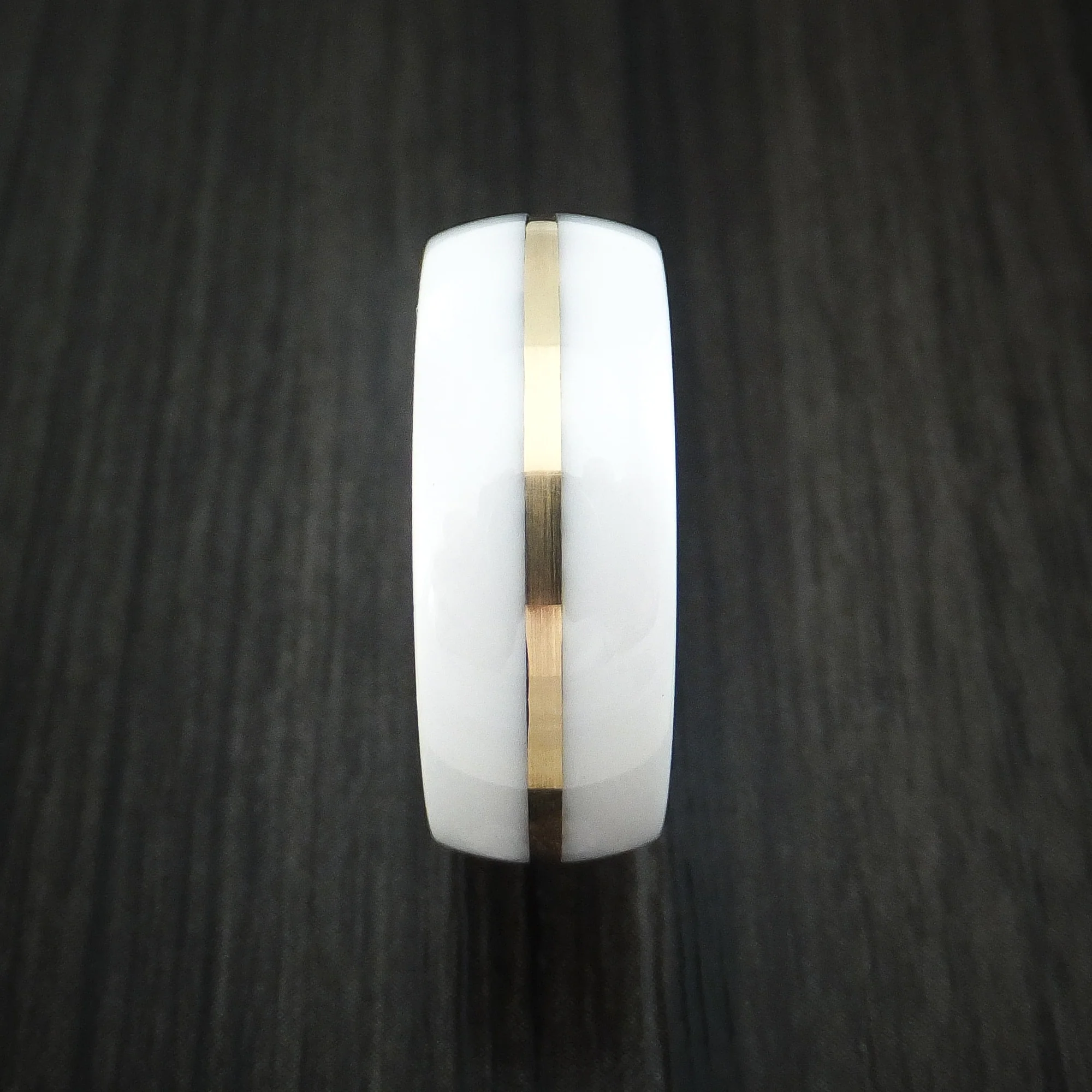 White Ceramic Men's Ring with 14k Yellow Gold Custom Made Band - Image 3
