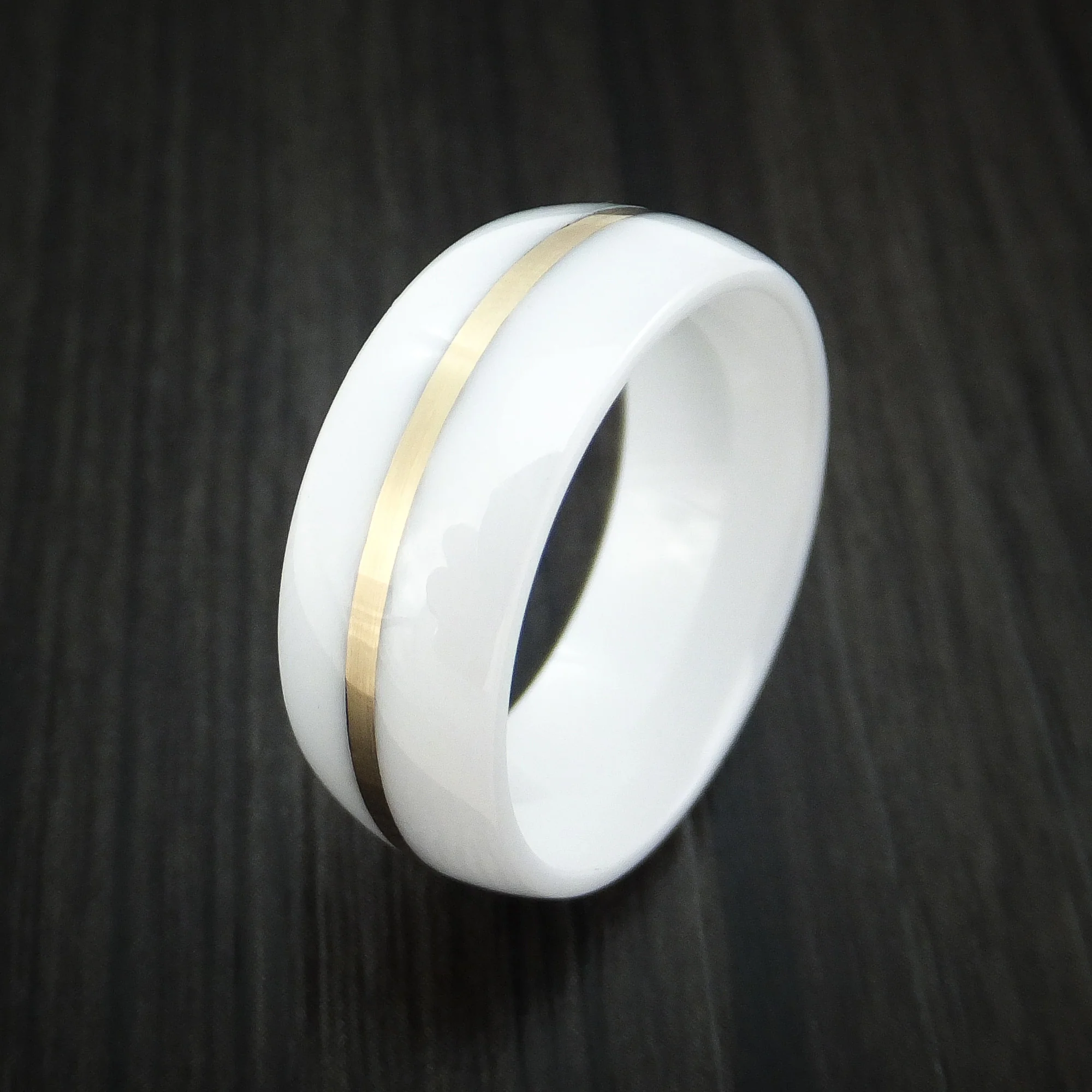White Ceramic Men's Ring with 14k Yellow Gold Custom Made Band - Image 4