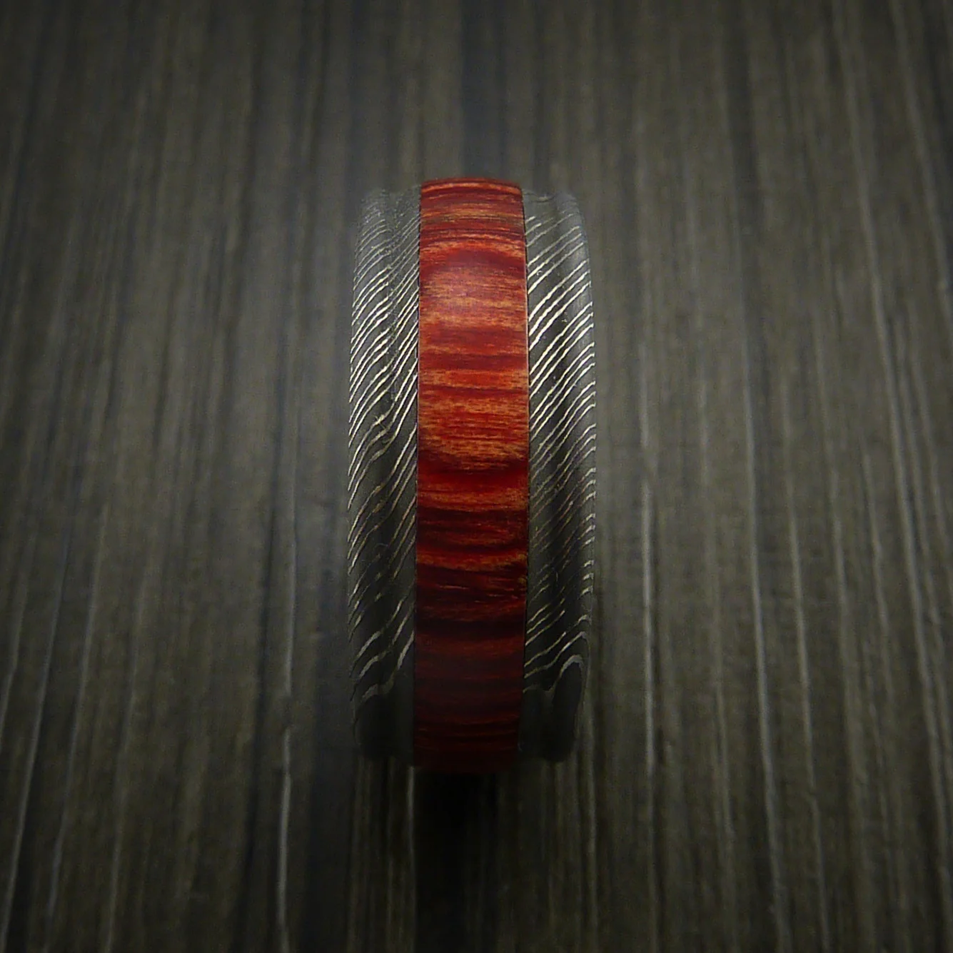 Wood Men's Ring and Damascus Men's Ring inlaid with Hardwood Custom Made - Image 3