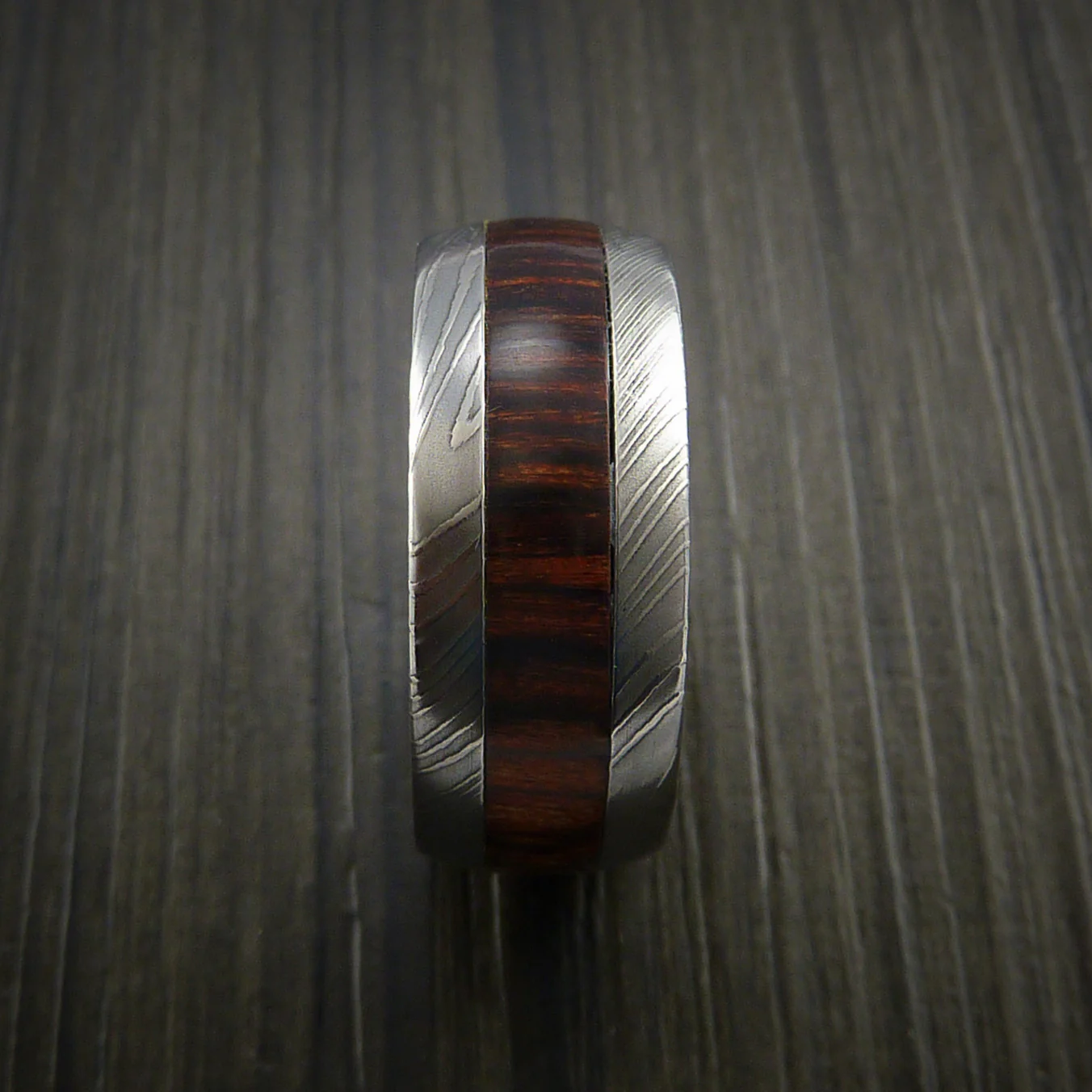Wood Men's Ring and Damascus Men's Ring inlaid with Hardwood Inlay Custom Made - Image 3