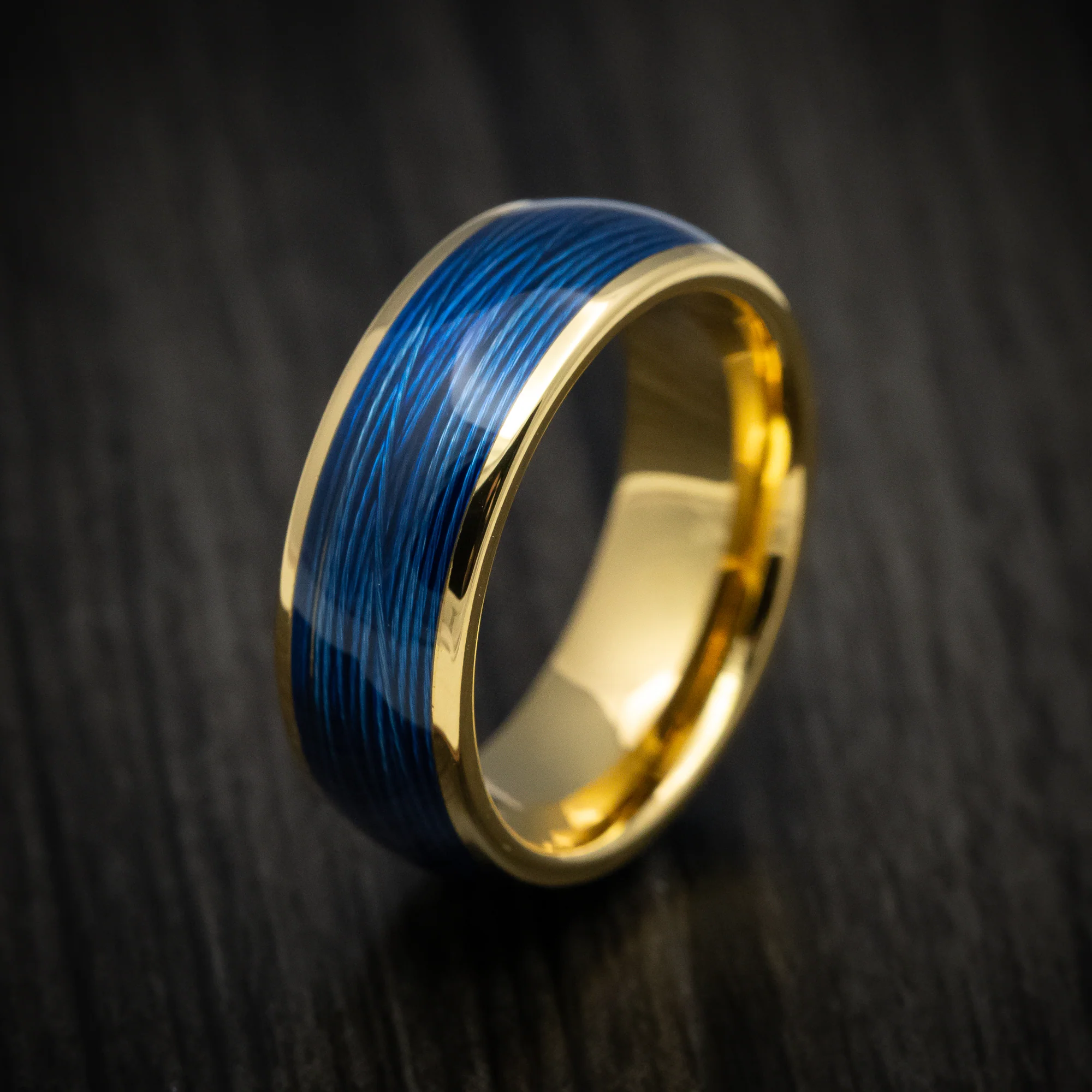Golden Tungsten Men's Ring with Blue Wire Inlay - Image 3