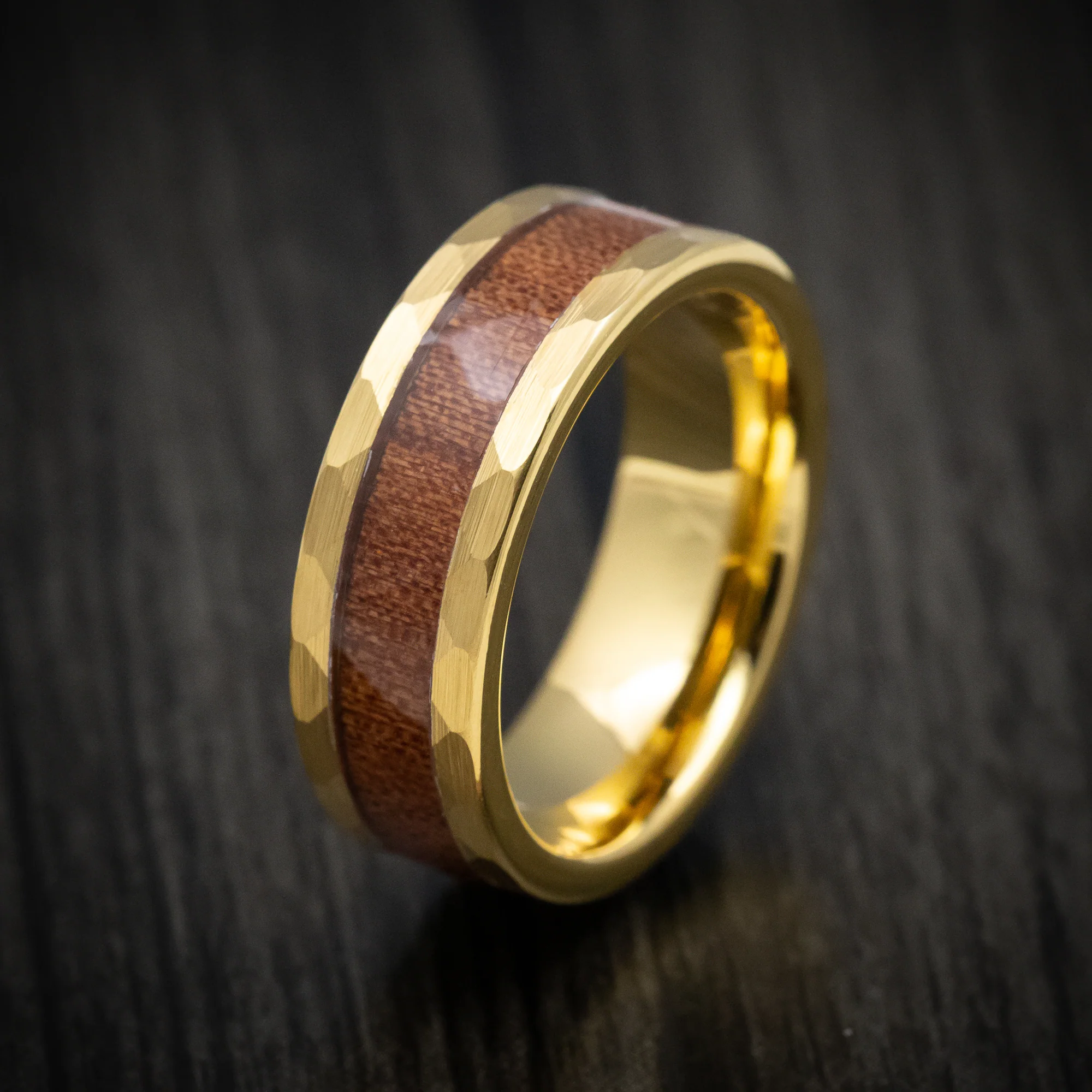 Golden Tungsten Men's Ring with Hawaiian Koa Wood Inlay - Image 3