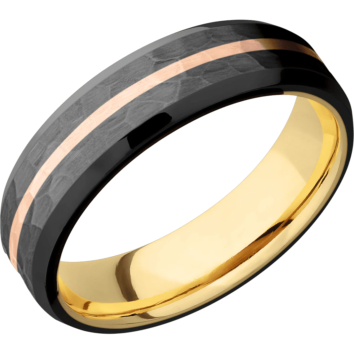 Zirconium + Hammer , Polish Finish + 14K Yellow Gold - Image 2