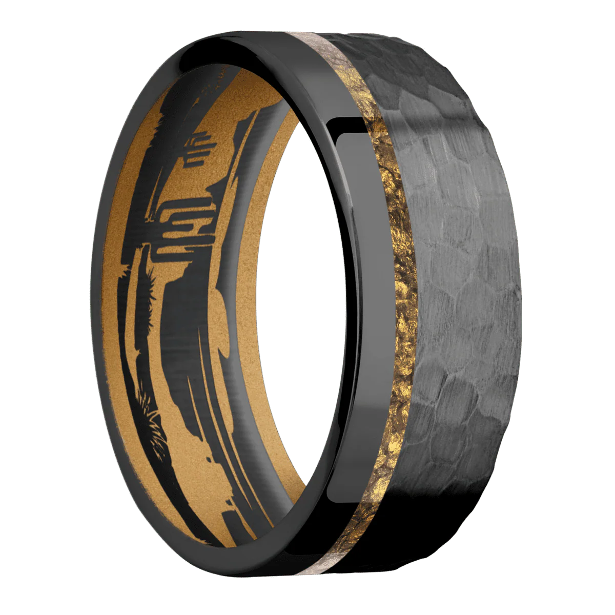 Zirconium + Hammer , Polish Finish + Gold