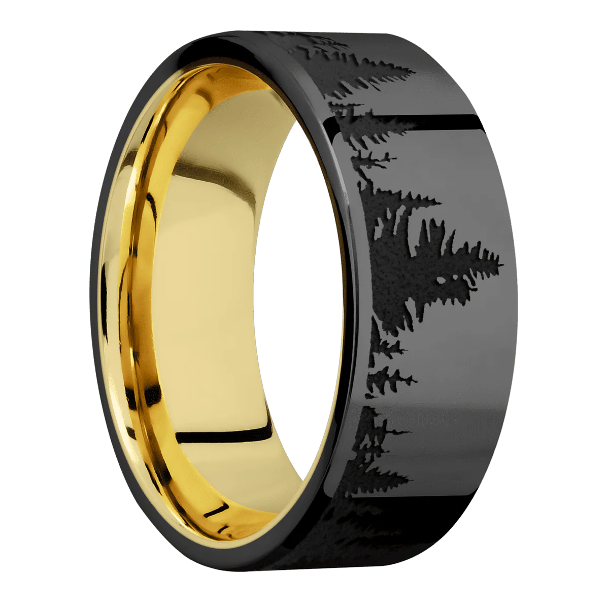 Zirconium + Polish Finish + 18K Yellow Gold