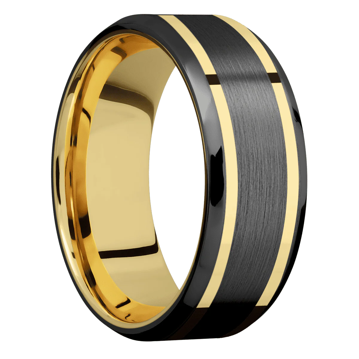 Zirconium + Satin , Polish Finish + 14K Yellow Gold