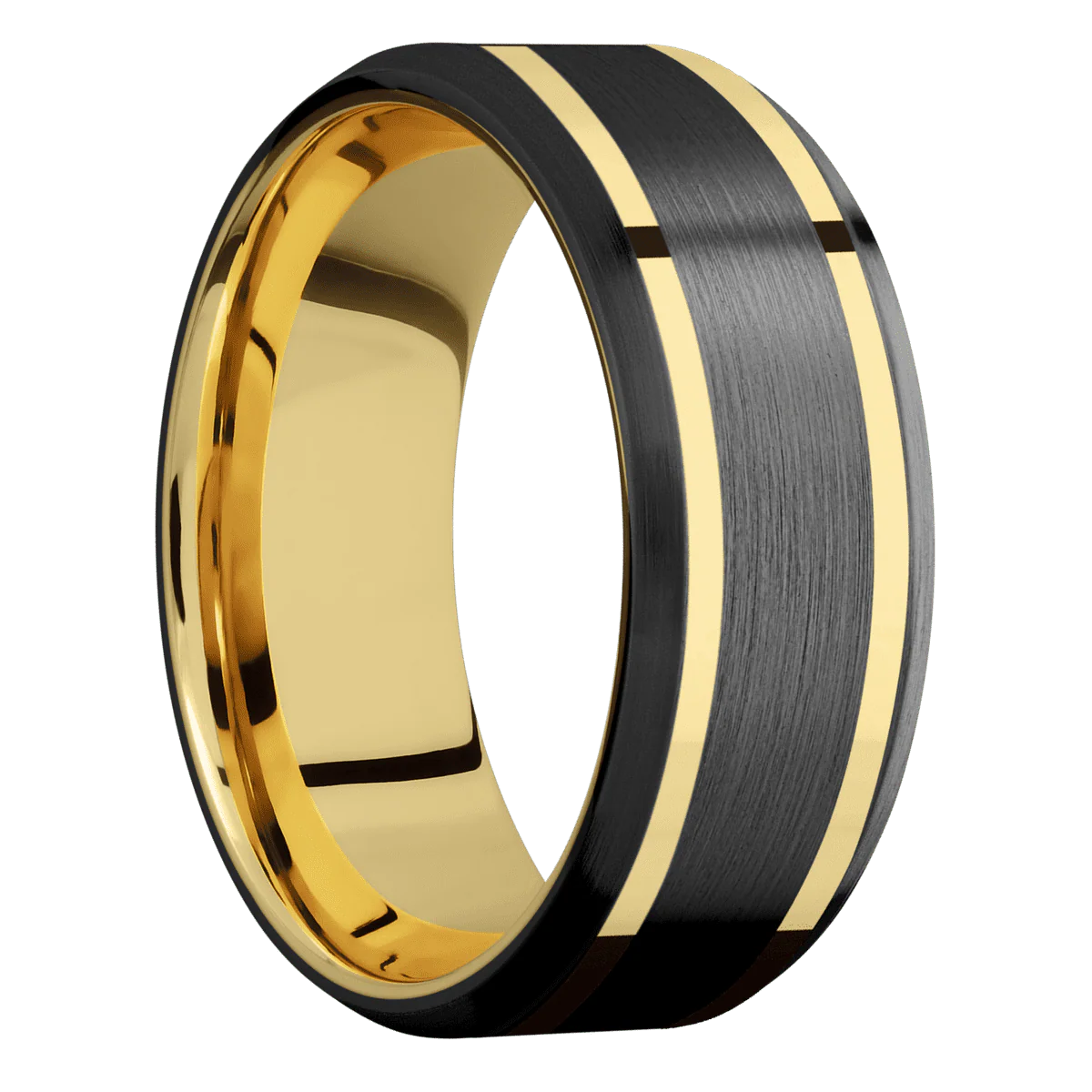 Zirconium + Satin , Satin Finish + 14K Yellow Gold